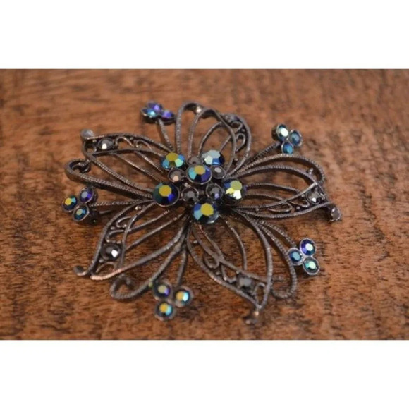 Large Floral Brooch Rhinestone Vintage Jewelry Statement Piece - Picture 2 of 10
